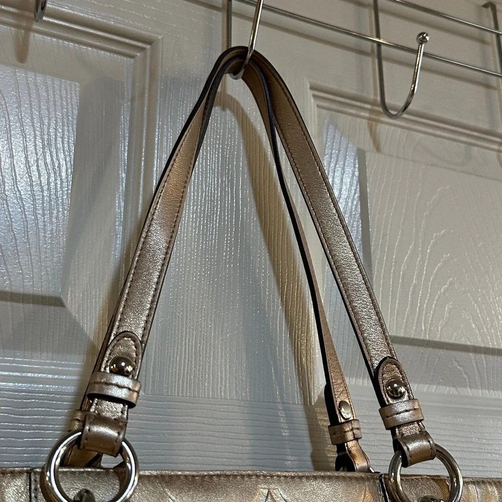 Coach Metallic Gold Leather Signature C‎ Embossed Tote Shoulder Bag Handbag
